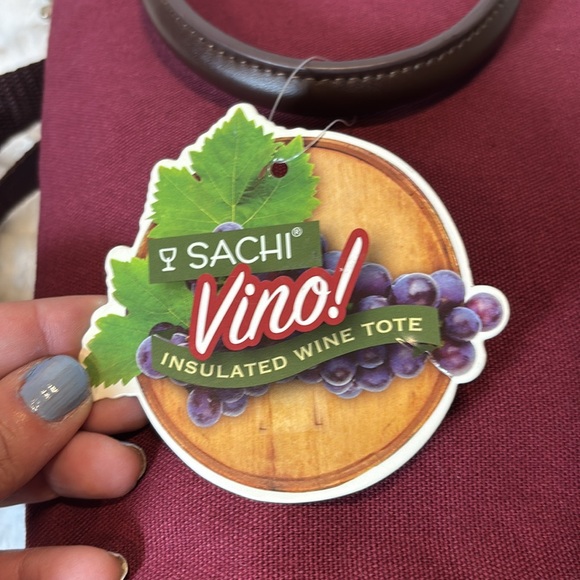 Sachi Insulated Wine or Beverage Tote Burgundy with Brown Accents NWT - Picture 4 of 5